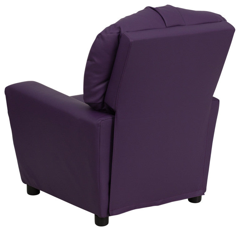 Contemporary Purple Vinyl Kids Recliner With Cup Holder