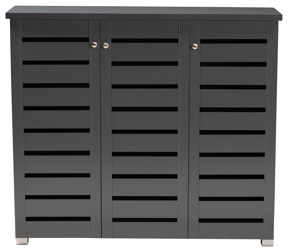 Jean Contemporary Dark Gray 3-Door Wooden Entryway Shoe Storage Cabinet