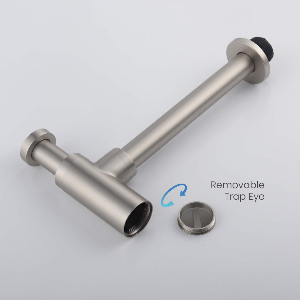 Kibi Bathroom Sink Decorative Round Bottle Trap, Brush Nickel