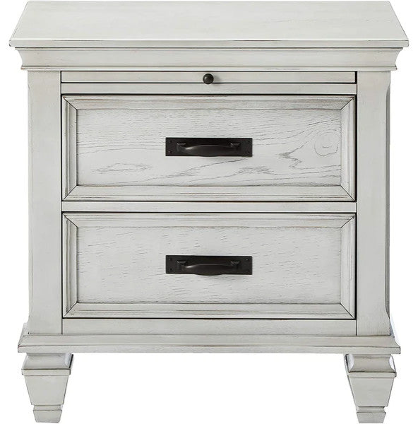 Benzara BM182751 Wooden Nightstand with 2 Drawers and 1 Pull-Out Tray, White