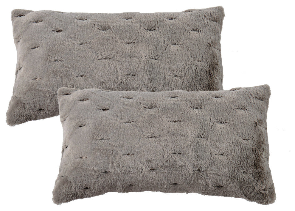 Jacquard Rabbit Faux Fur Pillow Cover 2 Piece Set, Grey, 14" X 26"