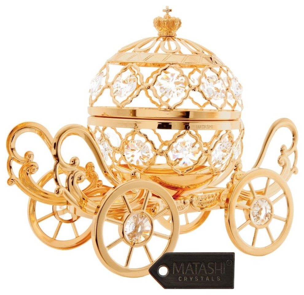24K Gold Plated Crystal Studded Large Cinderella Pumpkin Coach Ornament