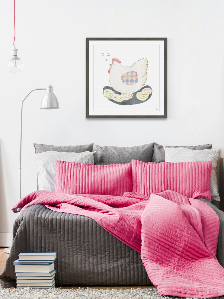 "Poule Sereine II" Framed Painting Print, 24"x24"