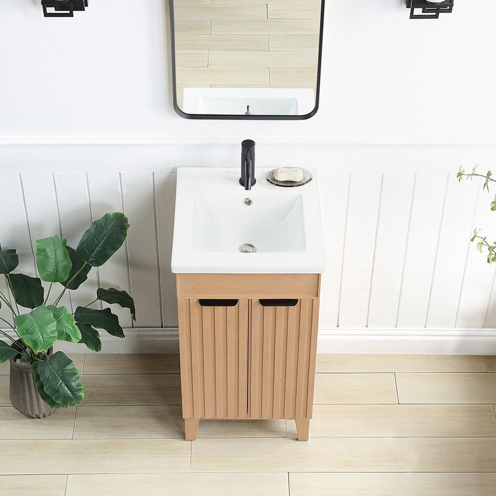 Palos Bathroom Vanity, Fir Wood Brown, 18", Ceramic Top, No Mirror