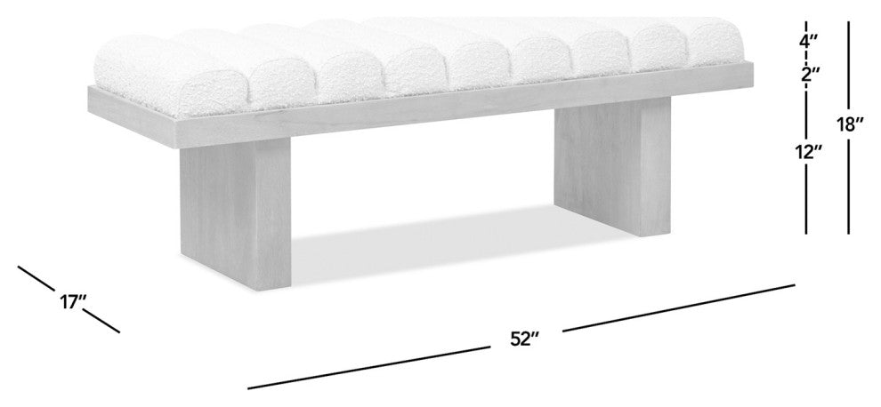 Bella 52" Vertical Tufted Modern Accent Bench, Ivory White Boucle