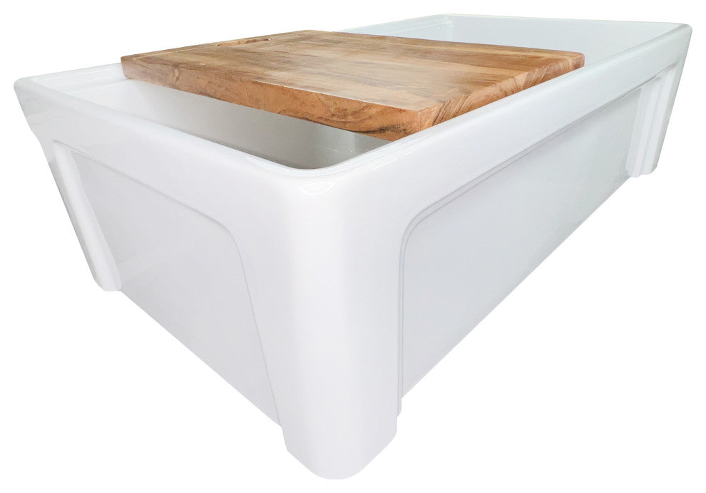 33" Double Bowl Workstation Fireclay Apron Sink With Cutting Board