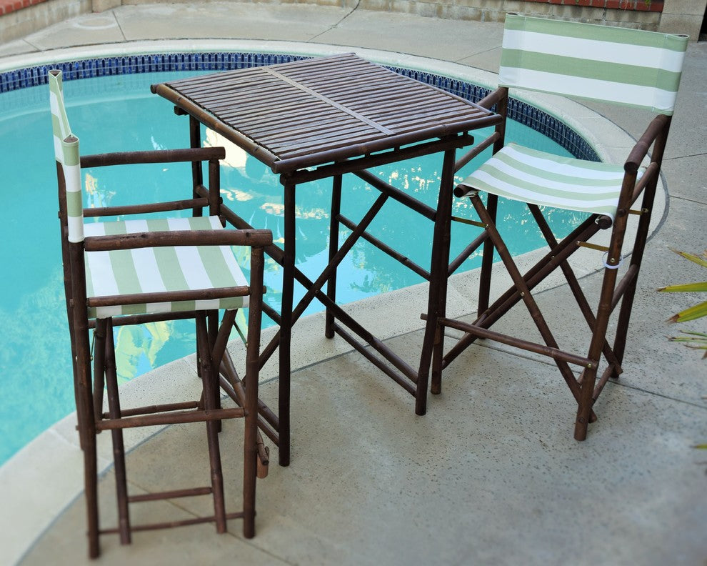 Director High Square 3-Piece Table Set, Celadon Stripes, Espresso