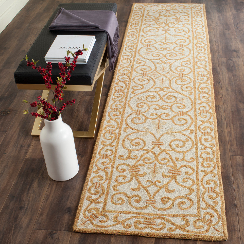 Safavieh Chelsea Hk11P Rug, Ivory/Gold, 2'6" X 12'0"