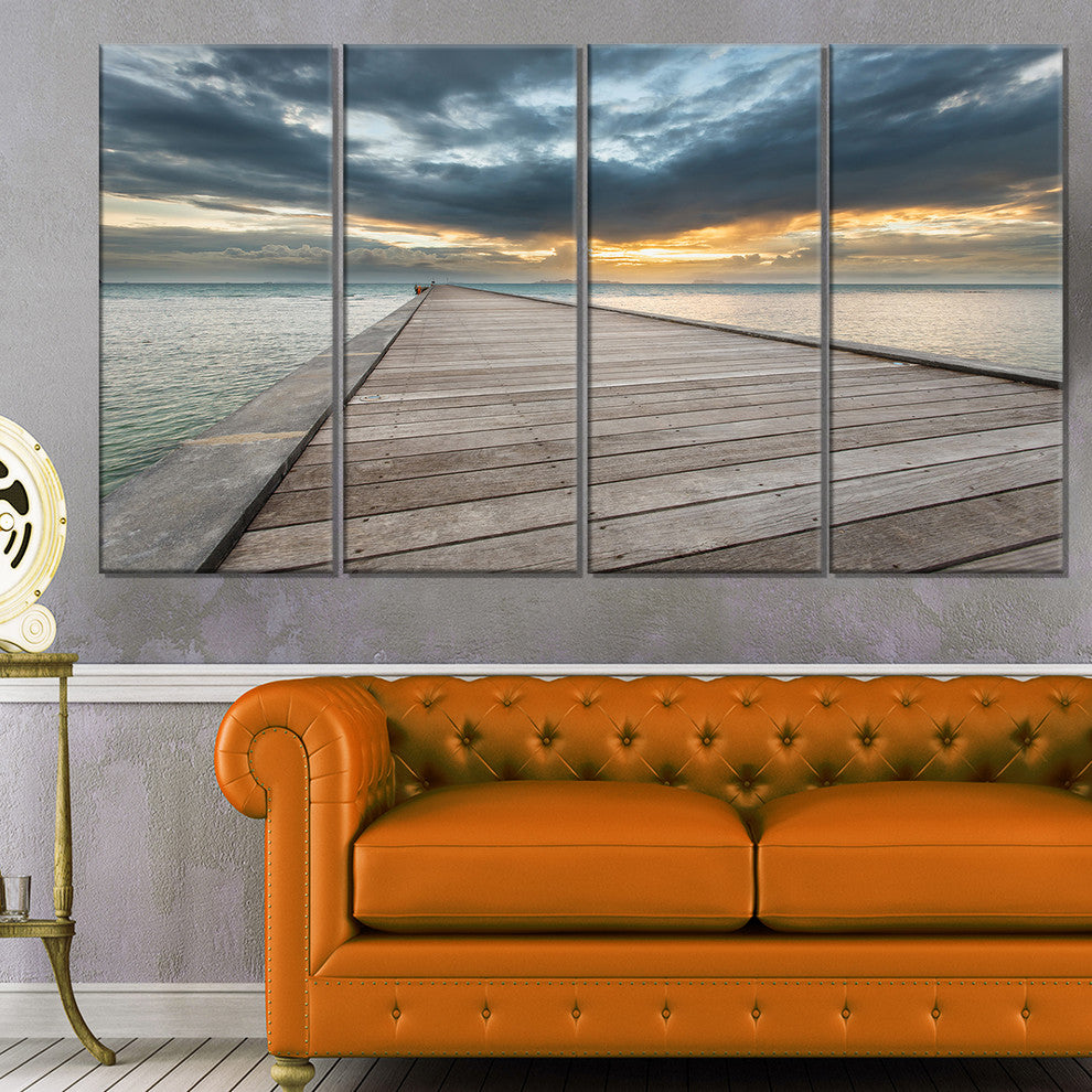 "Beach Sunset in Koh Samui Thailand" Sea Bridge Wall Artwork, 4 Panels, 48"x28"