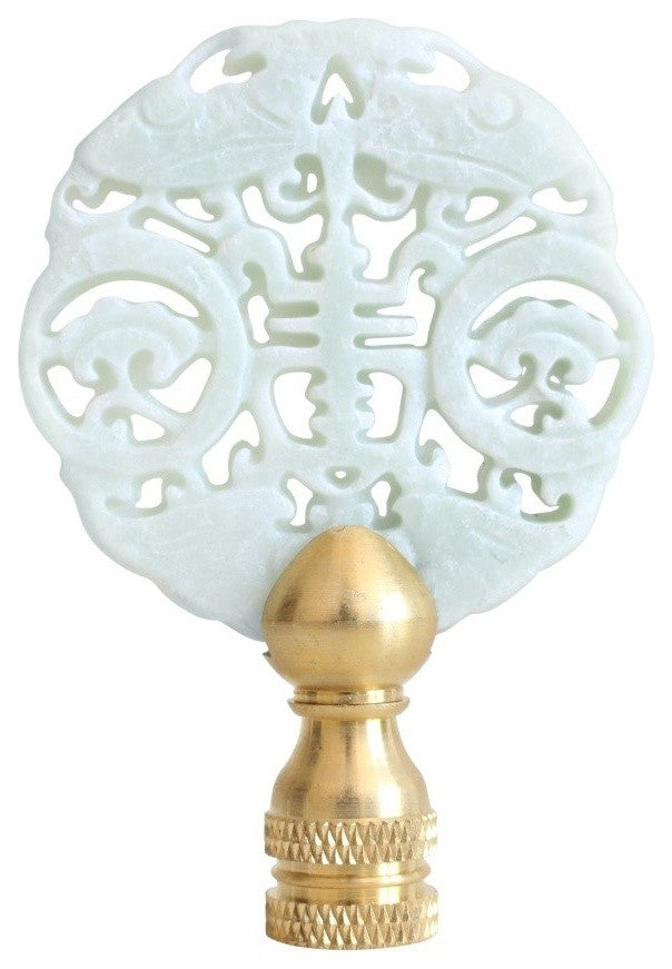 Beautiful Vintage Style Hand Carved Green Jade Longevity Lamp Finial, 3"