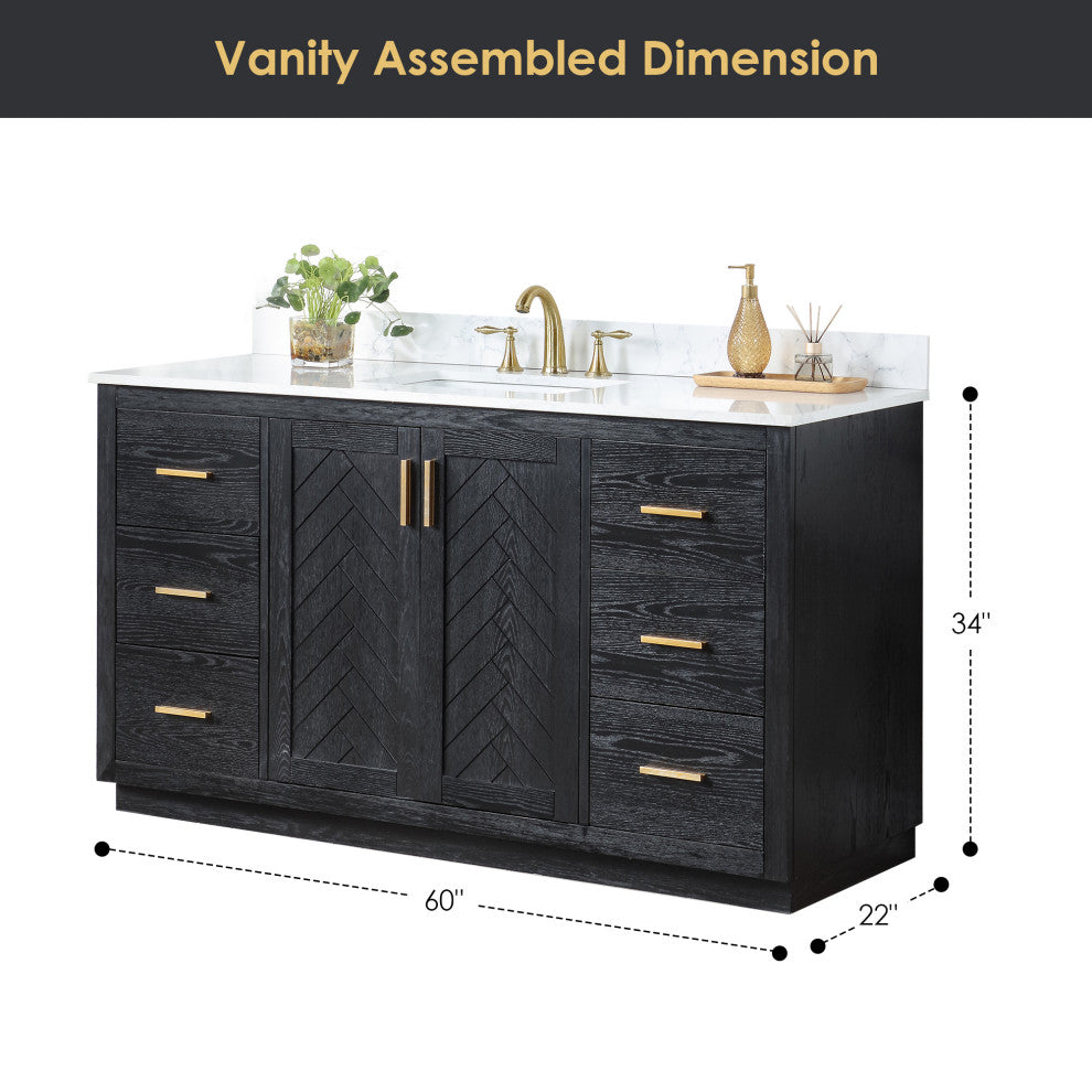 Altair Gazsi Black Oak Bathroom Vanity Set, 60s", Without Mirror