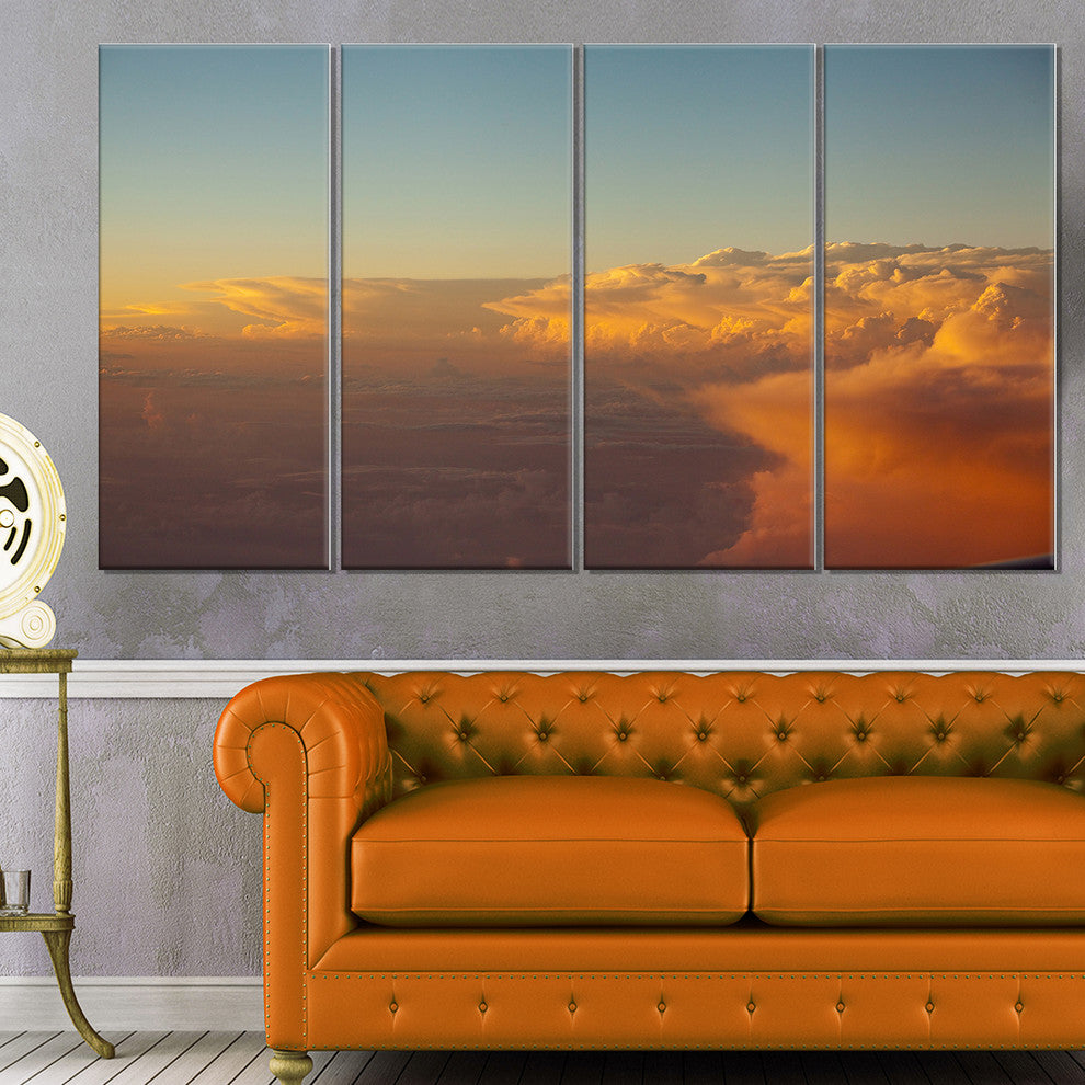 "Solotful Sunset in Sky Cloudscape" Seascape Art Canvas, 4 Panels, 48"x28"
