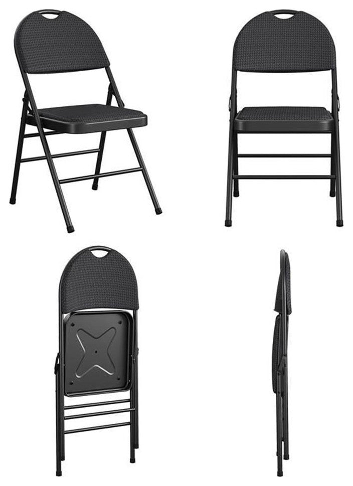 COSCO Commercial XL Comfort Fabric Padded Metal Folding Chair in Black (4-Pack)