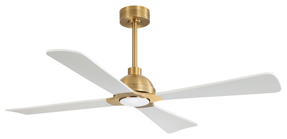 56" 4-Blade Solid Wood Ceiling Fan With LED Light and Remote Control, Gold/White