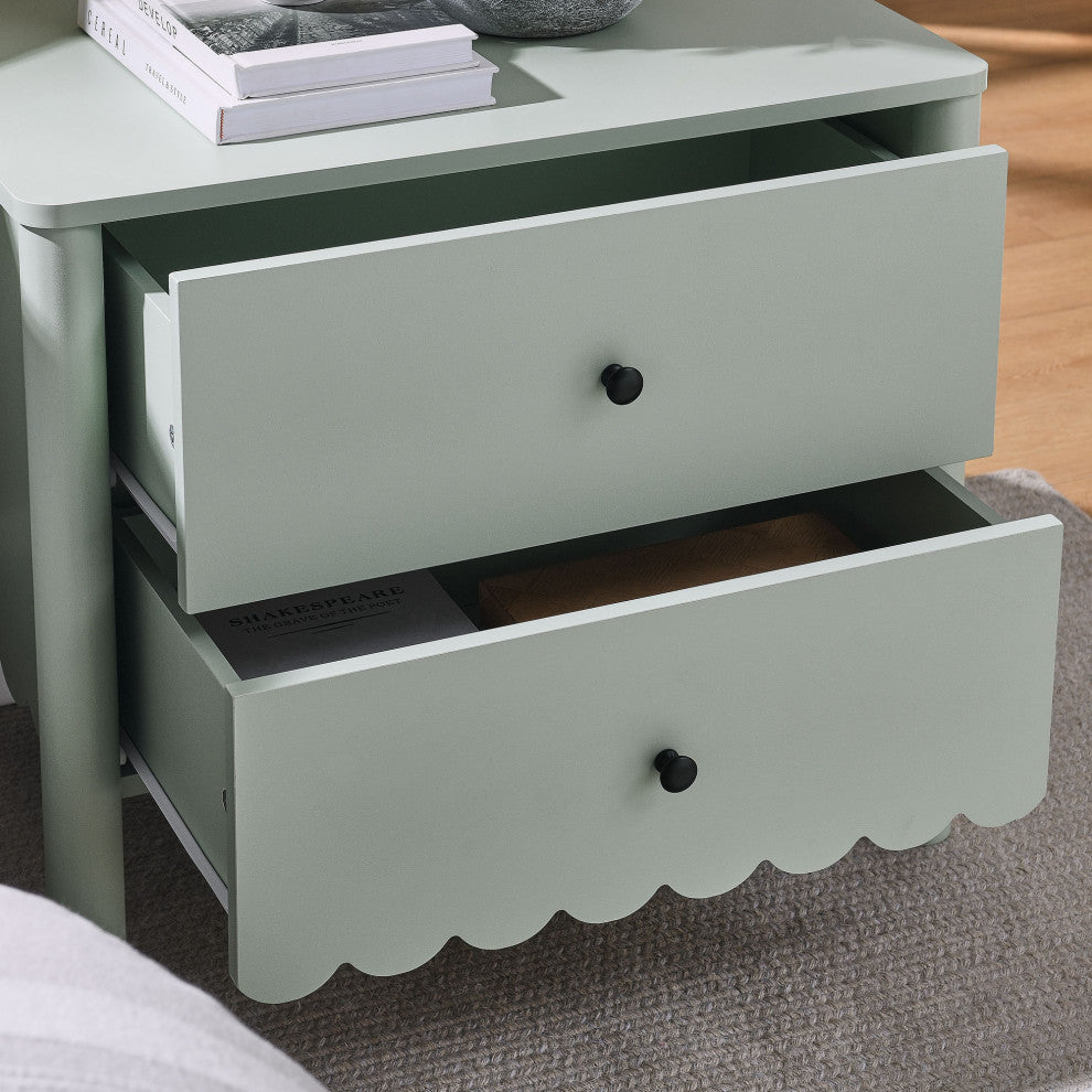 Emmeline Scalloped 2-Drawer Nightstand, Sage