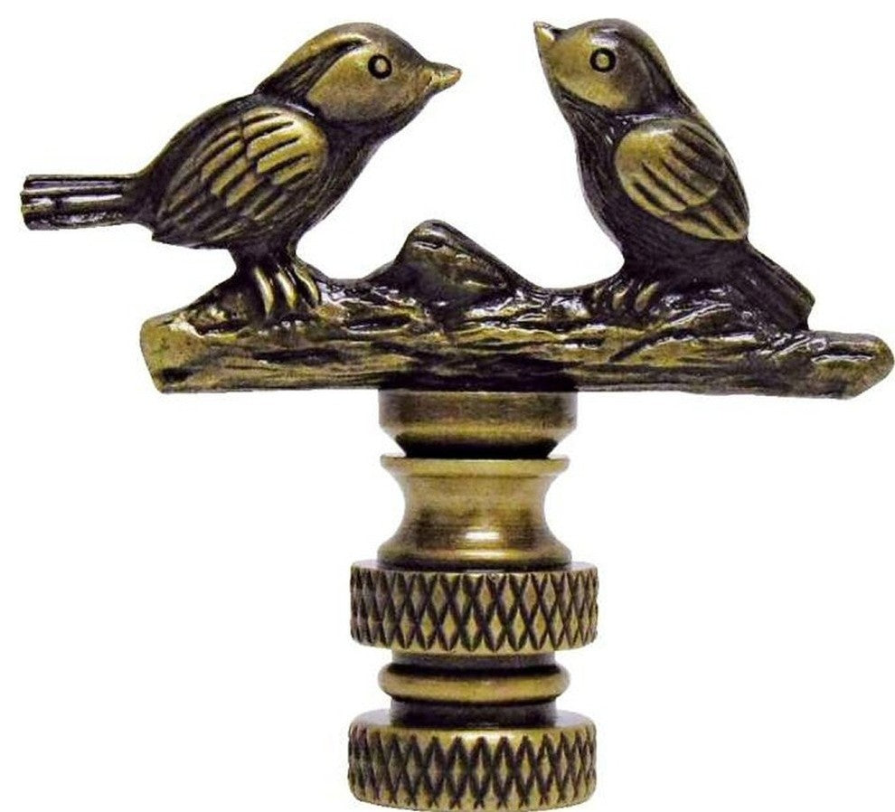 Songbirds Lamp Finial Antique Brass Metal 1.5"h