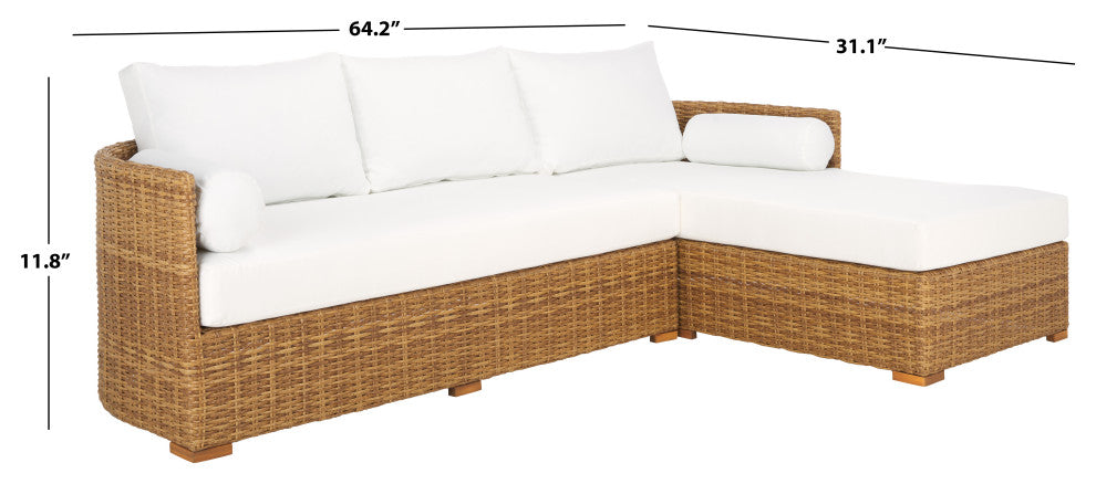 Safavieh Couture Indoor-Outdoor Anguilla Wicker Chaise Sofa, Natural/White