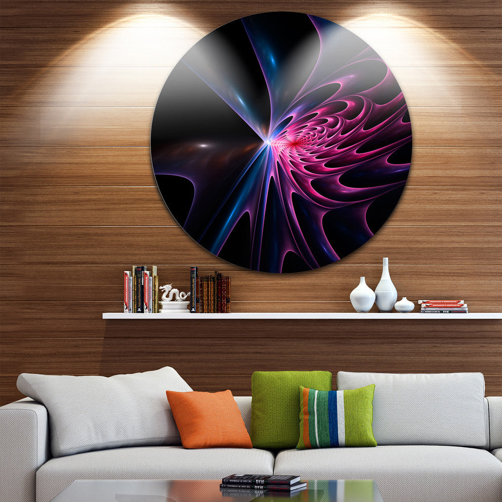 Blue Fractal Light Art In Dark, Abstract Abstract Disc Artwork, 38"