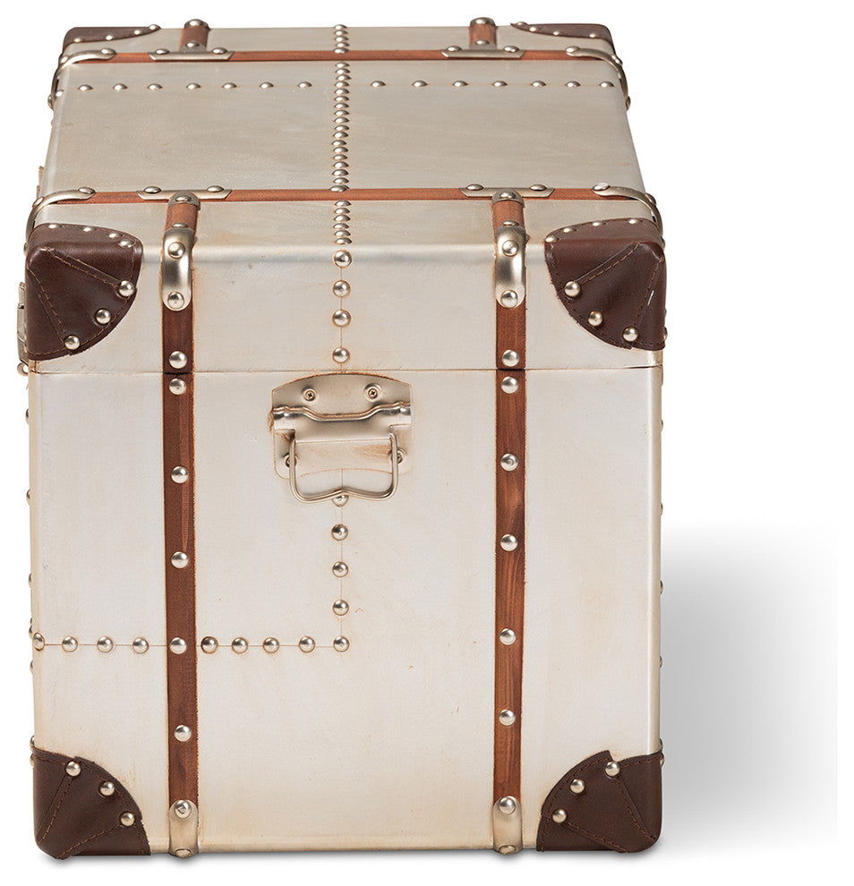 Lucas French Industrial Silver Metal Storage Trunk