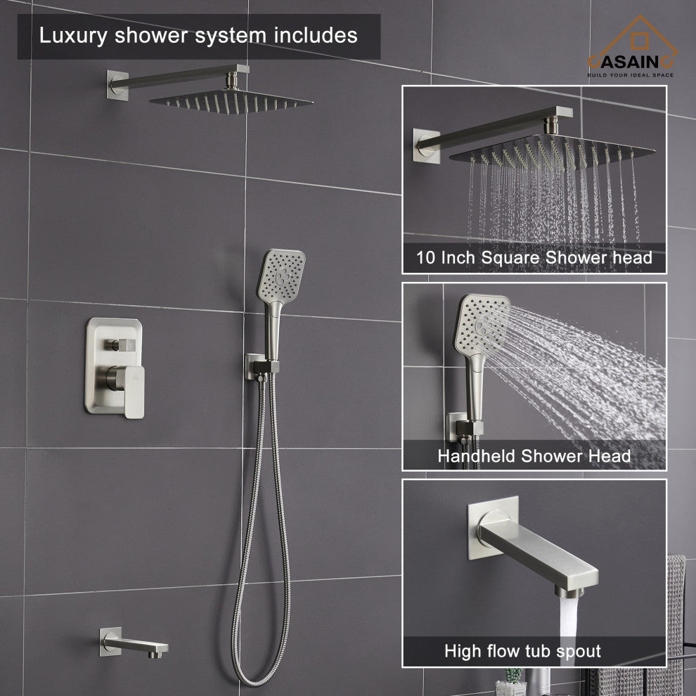 9inch Shower System Brushed Nickel Dual Head Waterfall Shower Bar System, Brushed Nickle
