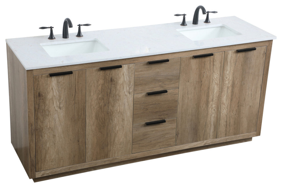 Bethany 72" Double Bathroom Vanity, Natural Oak