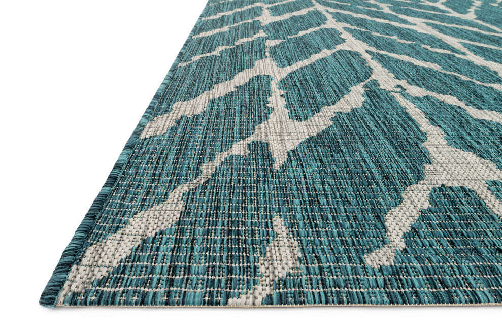 Teal and Gray Indoor/Outdoor Isle Area Rug by Loloi, 5'3"x7'7"