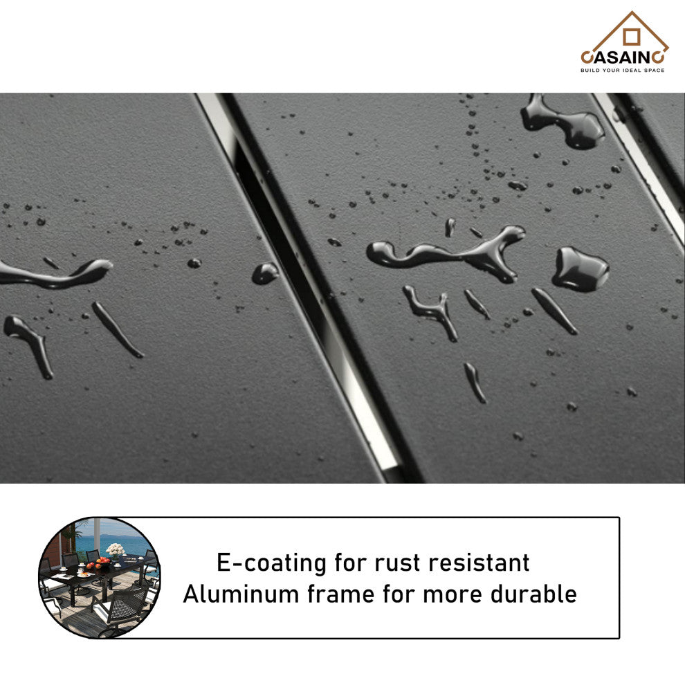 7 Piece Metal Frame Patio Dining Set, Aluminum Extendable Dining Table