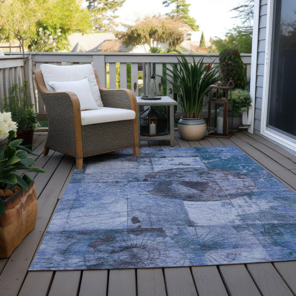 Machine Washable Indoor/Outdoor Chantille ACN1905 Blue 8' x 10' Rug