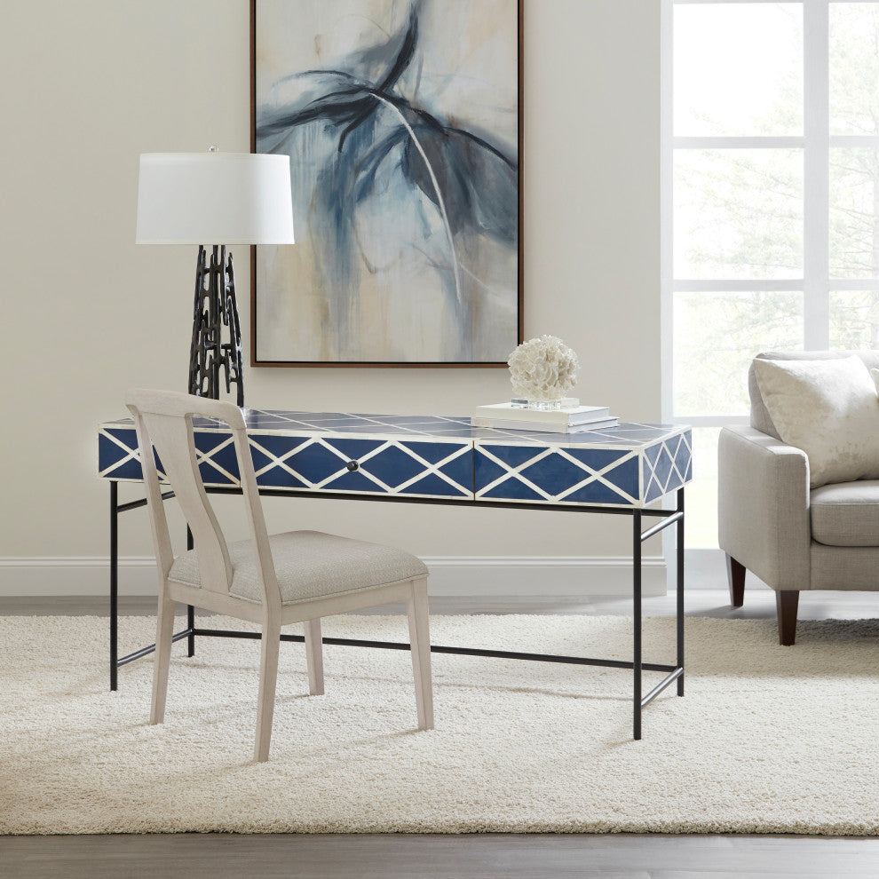 Navy Blue Writing Desk With Storage Drawer