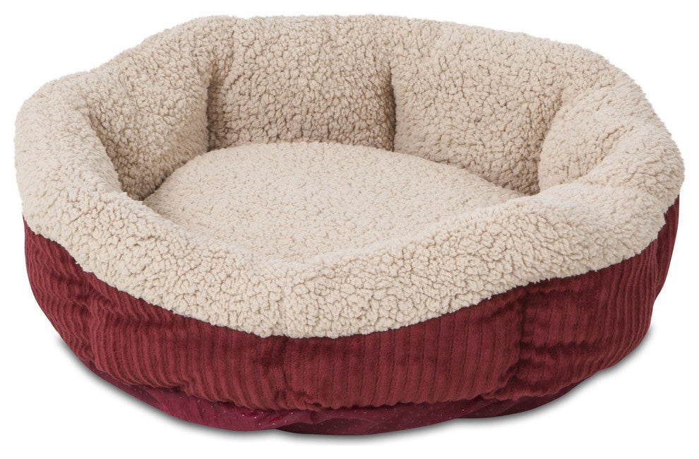 Aspen Pet 80135 Self-Warming Oval Lounger, Barn Red/Cream, 19"x7"