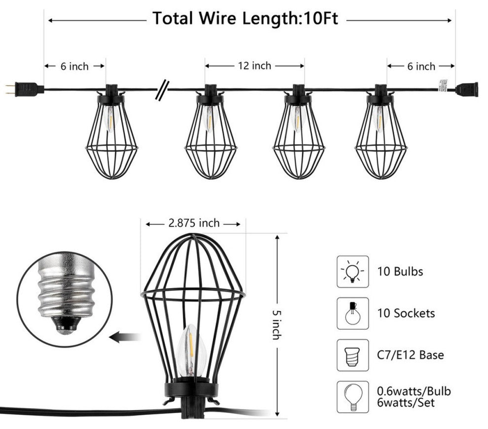 Safavieh Ellina Led Outdoor String Lights Black