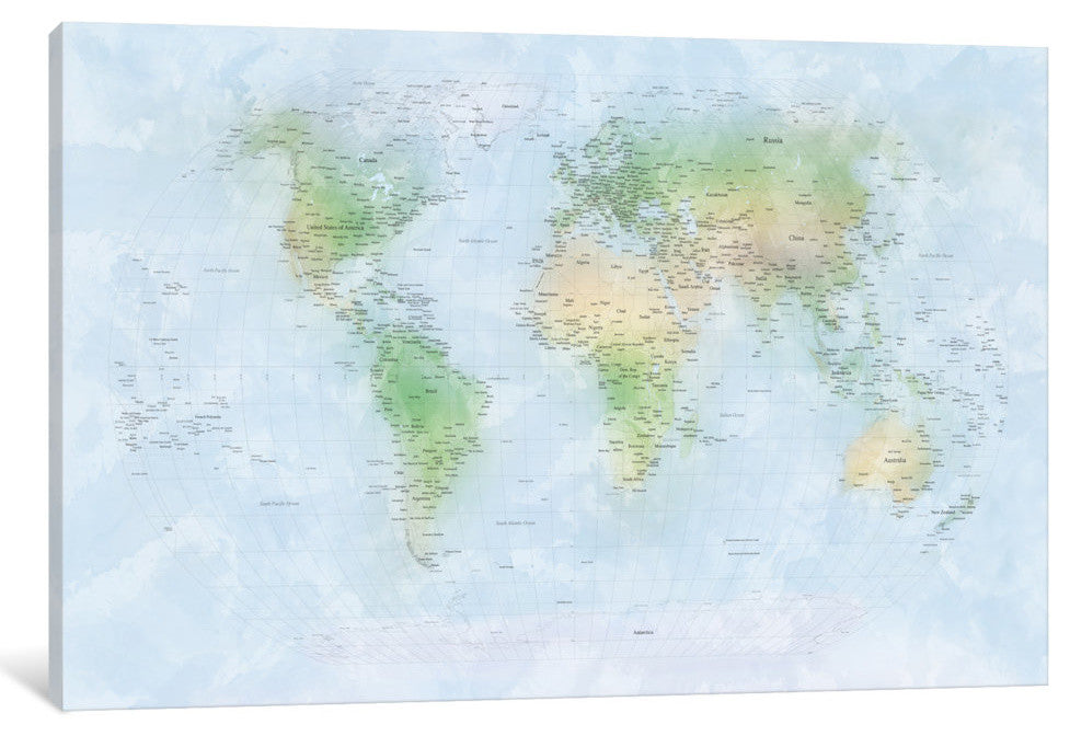 "World Map III" Wrapped Canvas Art Print, 40x26x1.5