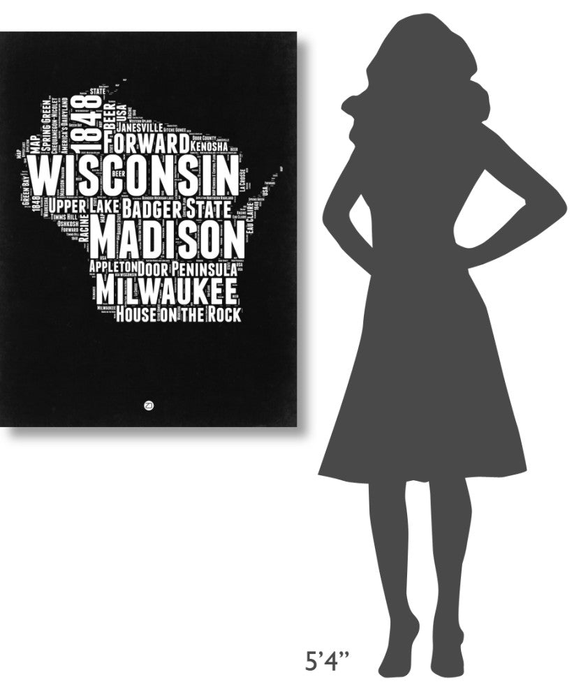 "Wisconsin Black and White Map" Fine Art Print