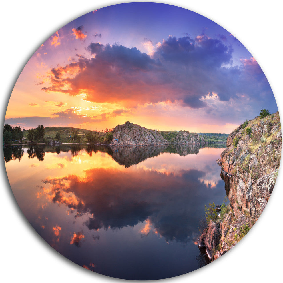 Sunset At River With Clouds, Landscape Photo Disc Metal Artwork, 11"