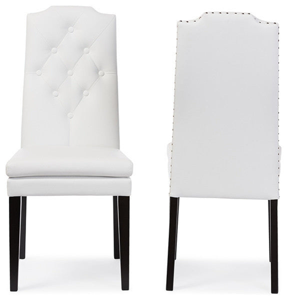 Dylin Faux Leather Button-Tufted Nail Heads Trim Dining Chair, Set of 2, White