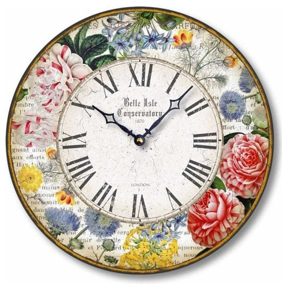Antique-Style Floral Botanicals 12 Inch Wall Clock
