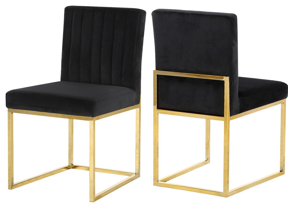 Giselle Velvet Dining Chairs, Set of 2, Black, Gold Base