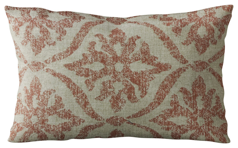 Plutus Beige Red Flowers Jacquard Luxury Throw Pillow, 12"x20"