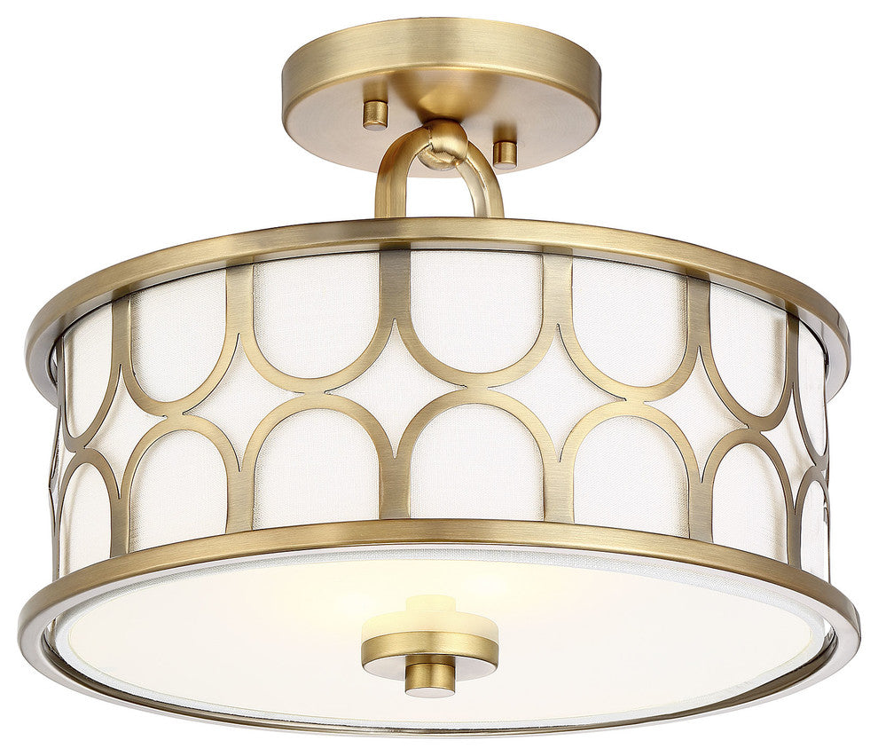 2-Light Semi-Flush Mount, Natural Brass