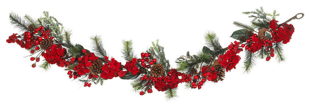72" Hydrangea Garland, Red and Green