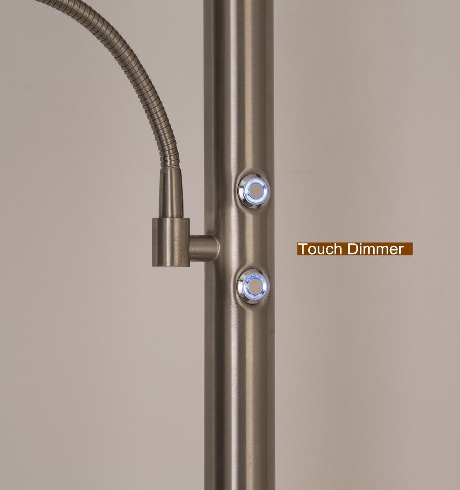 Saturn II 71" Torchiere Lamp w/ Reading Light, Touch Dimmer, Brushed Steel