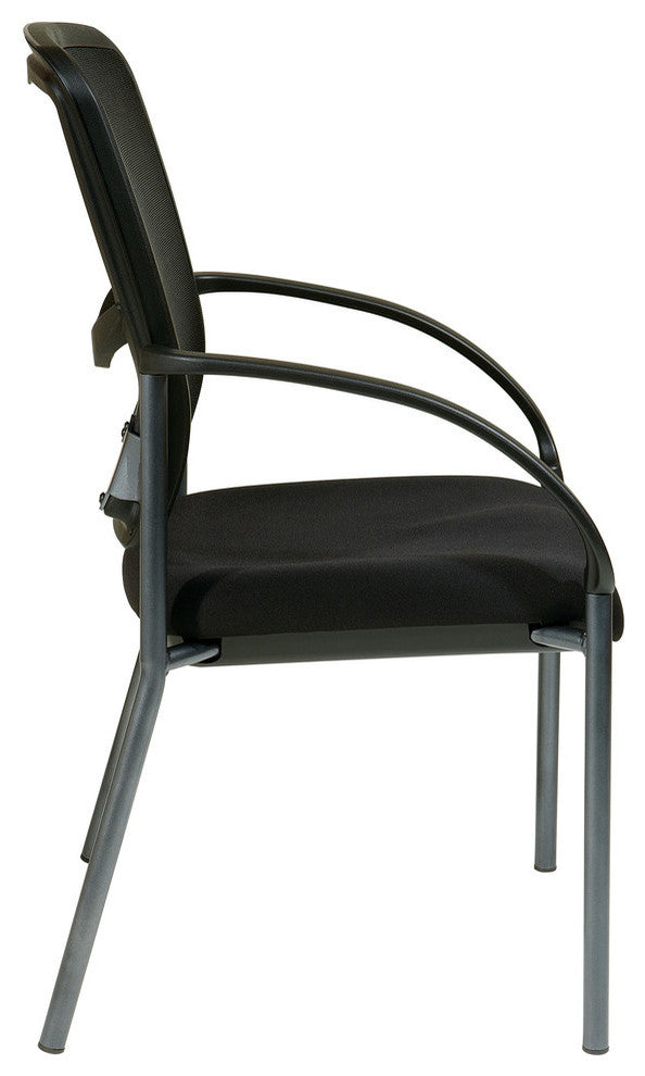 ProGrid Black Visitors Chair with Arms and Titanium Finish Fabric Seat