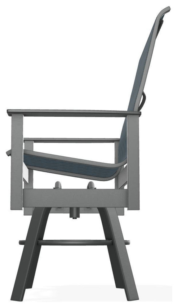 Leeward Sling Balcony Height Outdoor Swivel Armchair, Nimbus Ocean/Graphite