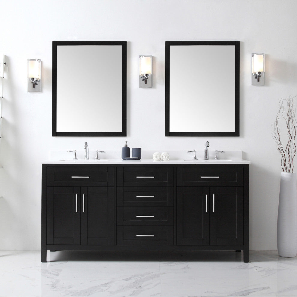 Tahoe Double Vanity Set With Mirrors, 72", Espresso With Cultured Marble Top