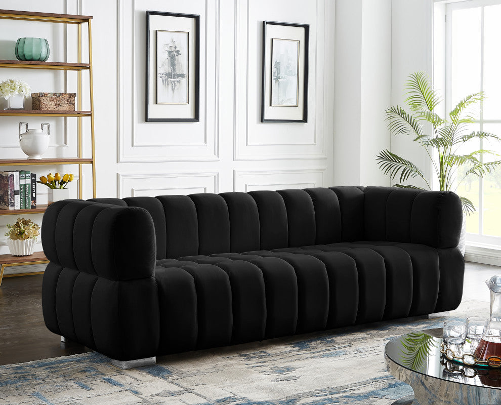 Gwen Velvet Upholstered Chair, Black, Sofa