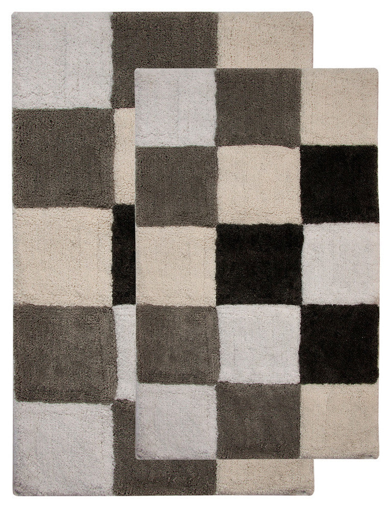 Bath Rug Cotton, 2 Piece, 24"x17" and 34"x21", Gray Multi, GSF 195, Dice