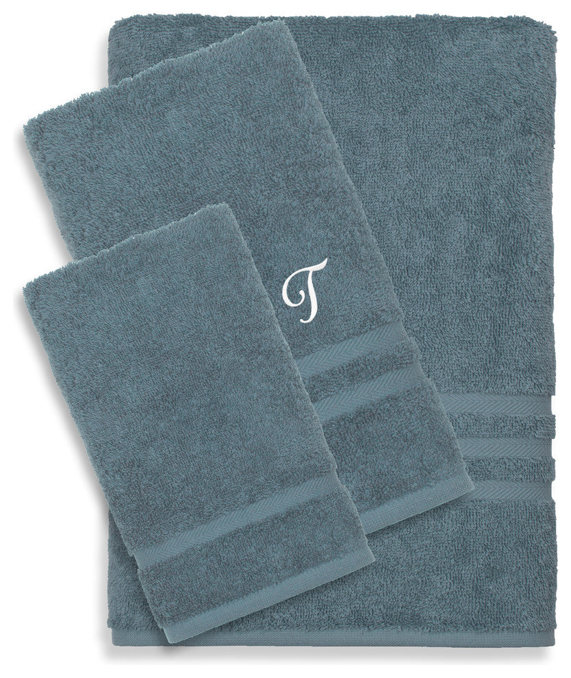 Denzi 3-Piece Towel Set Monogrammed Letter, T
