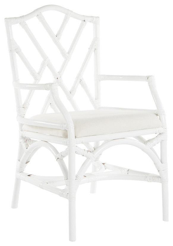 Rattan Chippendale Upholstered Dining Armchair, Set of 2, White