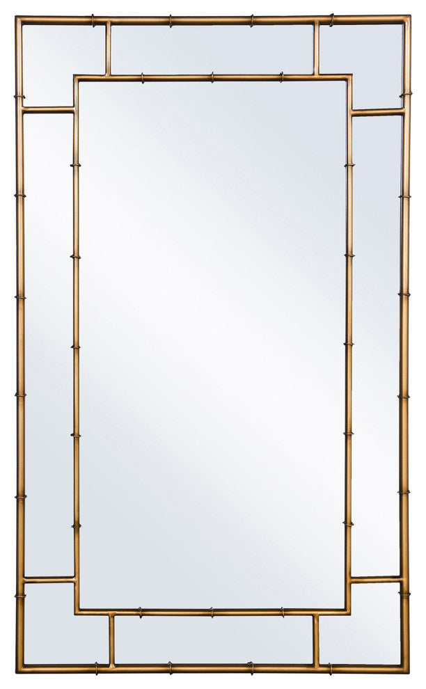 Decorative Mirror Antiqued Gold Metal Bamboo Frame