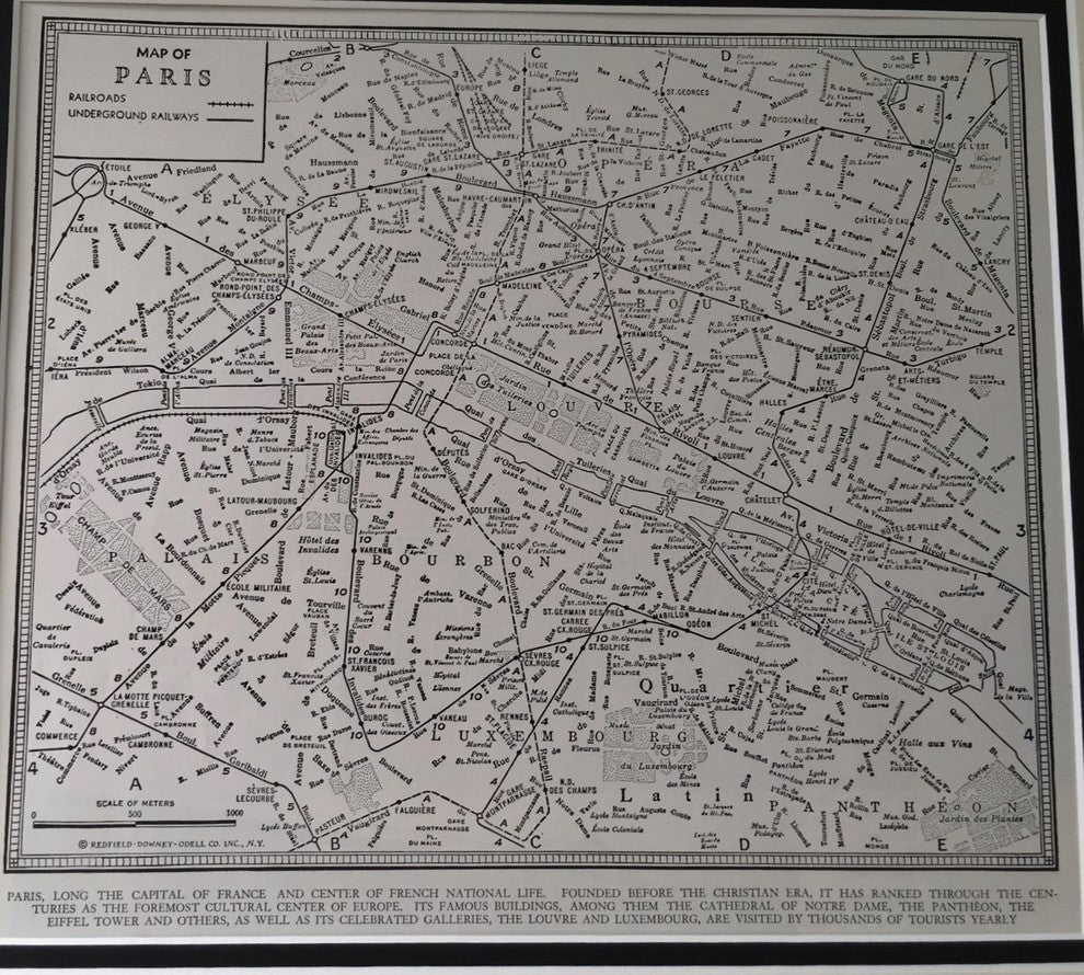 Vintage Paris, France Map, Framed Original Paris Map- Authentic 1940s